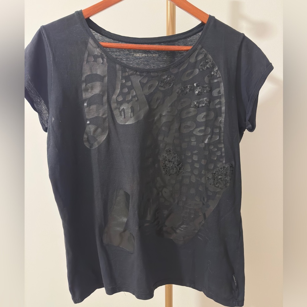 Marc Cain Sport 100% Cotton Raised Leopard Graphic T-Shirt N2 Small Designer Tee